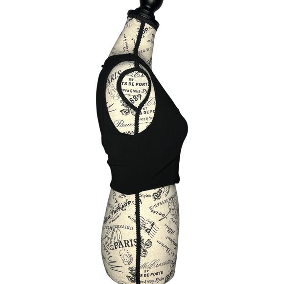 Krisa (S) Black Open Cut Out  Strap Back Scoop Neck Zip Side Crop Top - Picture 4 of 16